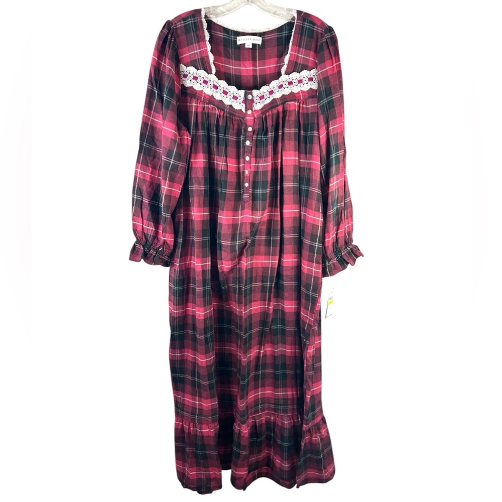 Eileen West womans in full swing nightgown new red pink plaid flannel Pjs dress - Picture 16 of 16
